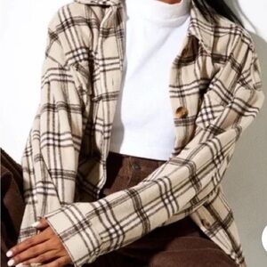 Motel Rocks Plaid Button Down Shirt - Beige and Brown